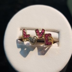 10k Vintage Ruby &diamond LOVE ring